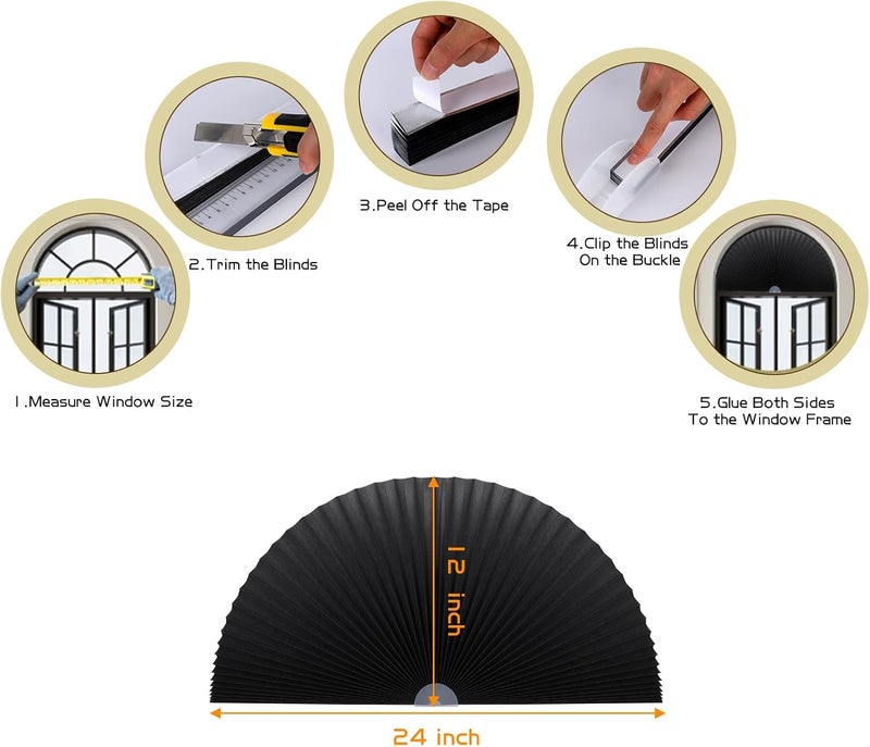 Jlong Arch Half Circle Window Shade Pleated Blinds No Tools Light Filtering Pleated Fabric Shade Arched Window Curtains for Home Living Room Bathroom Bedroom Kitchen Office, Easy to Cut and Install - Image 2